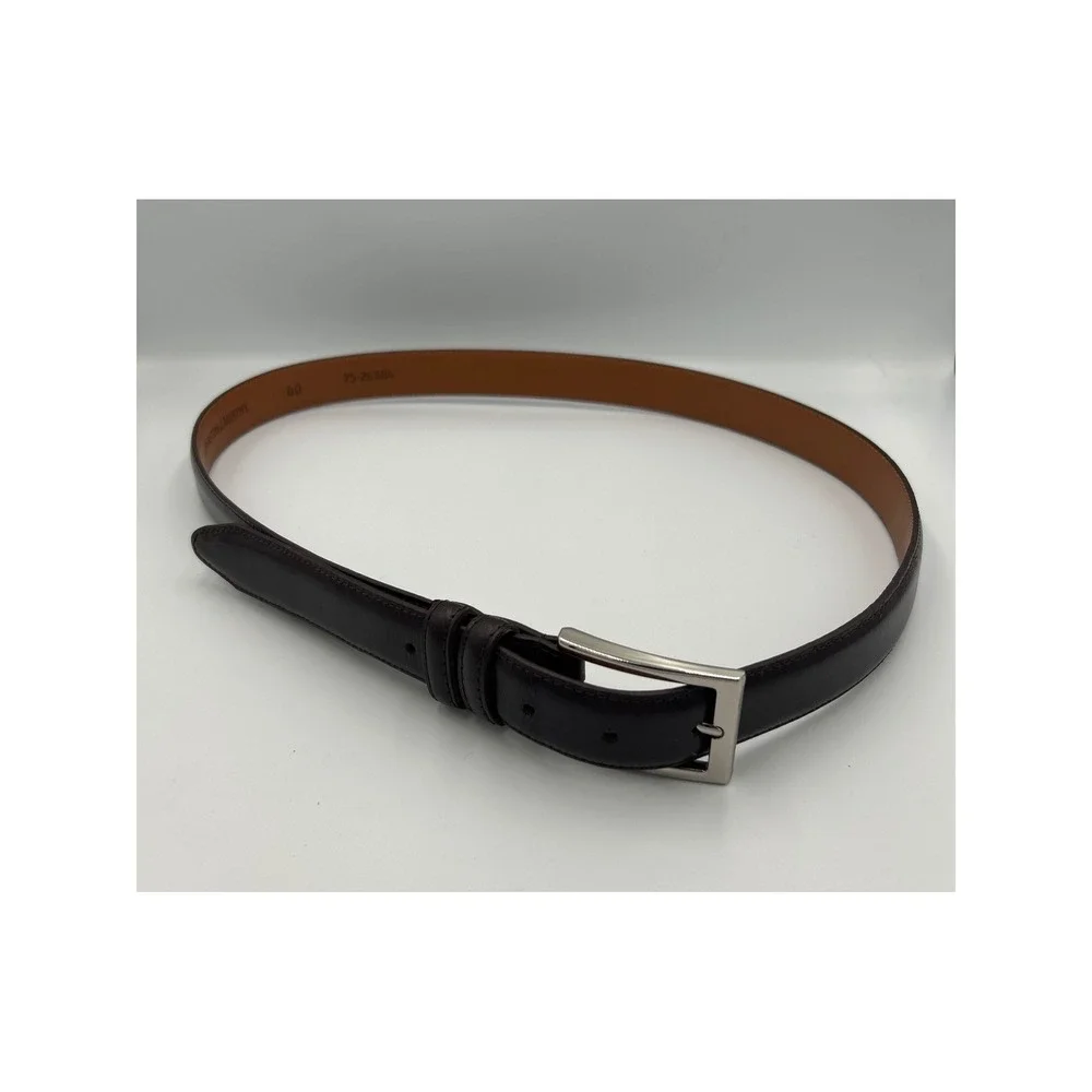 Johnston & Murphy Mens Dark Mahogany Leather Dress Belt 40 Brown 75-26384 Silver